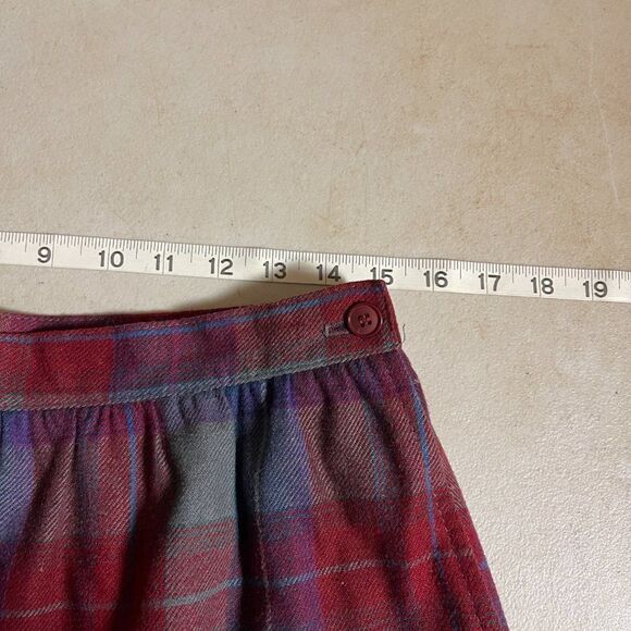 Vintage Personal Skirt Navy Red Plaid Pleated Midi Wool Blend 14 - Picture 8 of 10